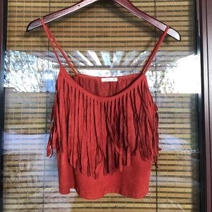 Rusty Orange Fringe Crop Top